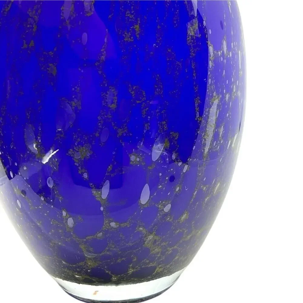 Murano Style‎ Vase Cobalt Blue Gold Infused Art Glass 10 inch